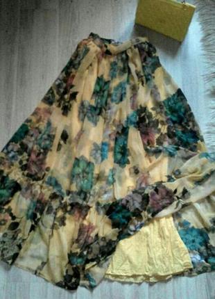 Бомбезная шифоновая испанская юбка-солнце в пол с воланом