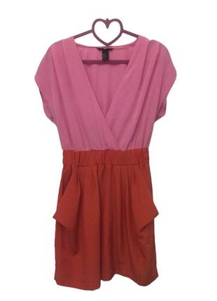 Платье красное с розовым, тренд h&m, колор-блокинг