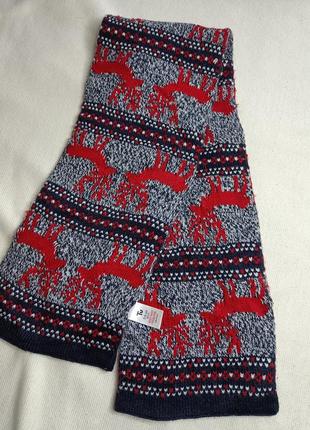 Шарф стильный с рождественскими оленями. новорічний шарф . дит...