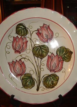 Красивая старинная настенная тарелка цветы роспись керамика ит...