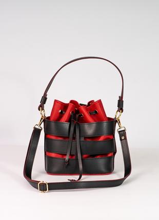 Женская сумка торба черная с красным сумка мешок сумка кроссбоди