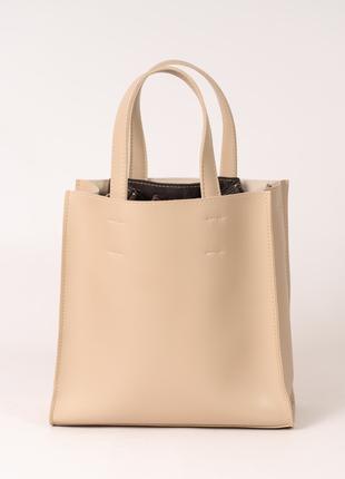 Женская сумка тоут бежевая сумка бежевый шопер шоппер сумка 2в1