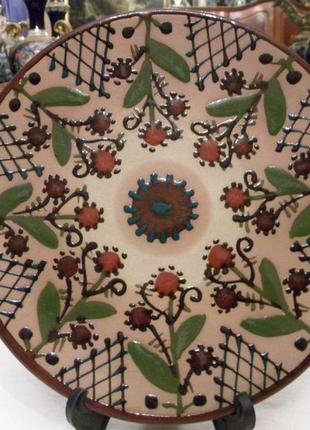 Коллекционная настенная тарелка цветы роспись керамика майолик...