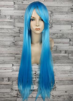 3551 парик голубой прямой длинный женский 80см
