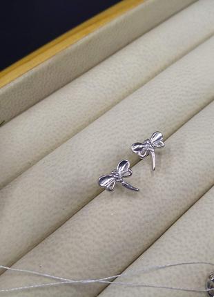 Серебряные серьги гвоздики пусеты маленькие бабочка стрекоза 925