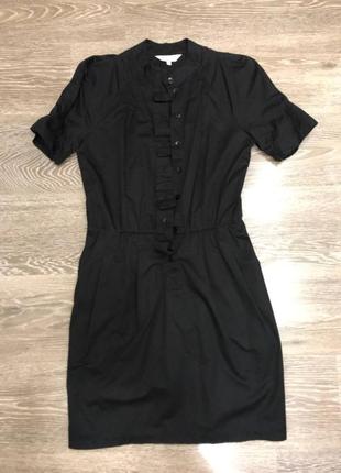 Хлопковое базовое черное короткое мини платье с коротким рукавом