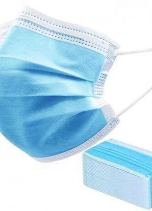 Медичні тришарові фабричні маски блакитні 10 штук