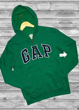 Чоловіча толстовка худі gap logo zip hoodie зелена на блискавці