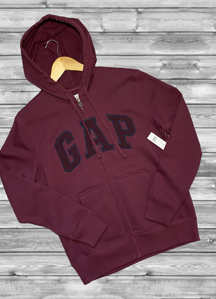 Чоловіча толстовка худі gap logo zip hoodie бордова на блискавці