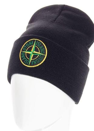 Шапка лопата Stone Island, черная, с заворотом, двойная, унисекс