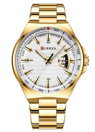 Классические мужские наручные часы Curren 8375 Gold-White