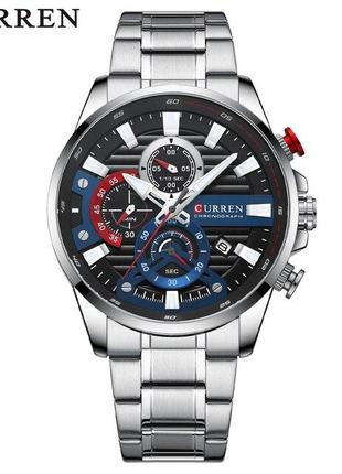 Классические мужские наручные часы Curren 8415 Silver-Black-Blue