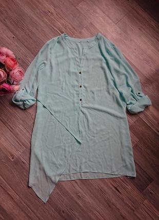 Красивая удлинённая блуза цвет аква блузка блузочка р.46/48 ту...