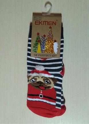 Детские новогодние носки Ekmen зимние 25-27 хлопок с собачкой