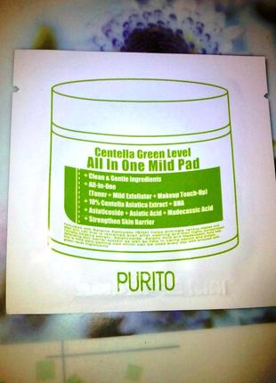 Purito centella green level mild pad 2шт  увлажняющие пэды дл...