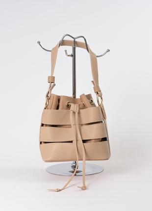 Женская сумка торба бежевая сумка мешок сумка через плечо