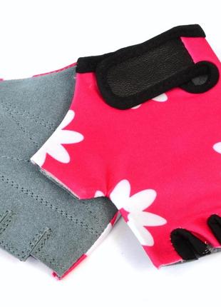 Вело рукавички дитячі Ergo, рожевий, з квітами (REC075) - 3