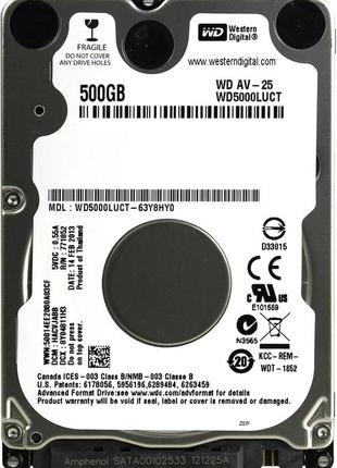 Накопитель для ноутбука 2.5" SATA 500GB WD AV-25 16MB 5400rpm