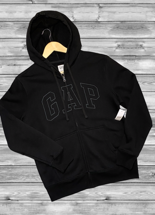 Чоловіча толстовка худі gap logo zip hoodie чорна на блискавці
