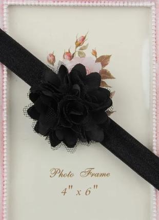 Детская повязка черная с цветком - размер универсальный, цветок 5