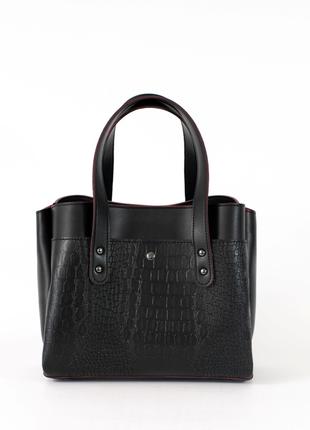 Женская сумка тоут черная с красным сумка рептилия классическая