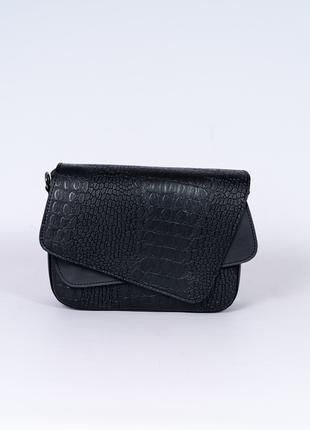 Жіноча сумка кросбоді чорна сумка через плече чорний клатч кроко