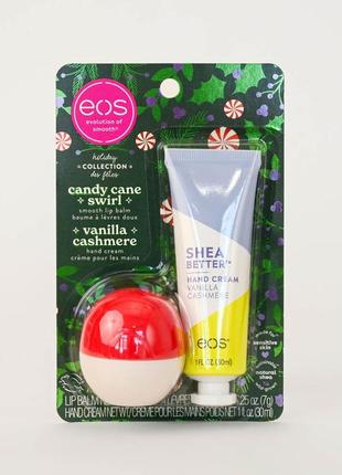 Eos подарочный набор крем для рук и бальзам для губ candy cane...