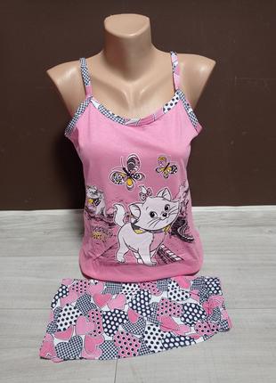 Пижама подростковая для девочки майка с шортами Турция Кот 12-...