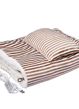 Плед шаль одеяло с подогревом Lesko 105*65 см Brown usb от пов...