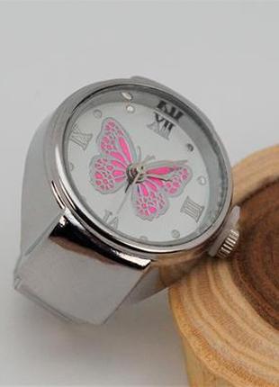 Часы-кольцо на палец кварцевые (с белым циферблатом и бабочкой...