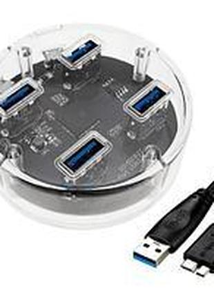4-портовый USB 3.0 хаб концентратор, до 5 Гбит/с, прозрачный