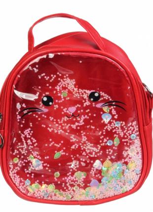 Детский прозрачный рюкзак Котик (Красный)