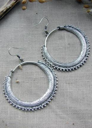Этнические серебряные серьги круглые кольца в винтажном стиле ...