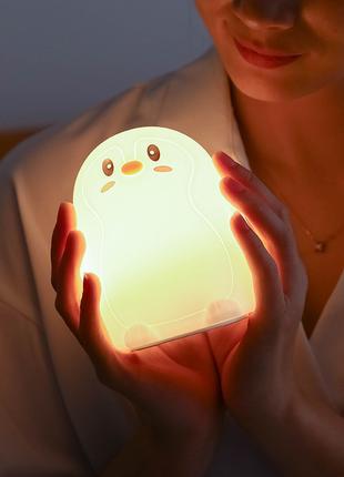 Ночник светильник силиконовый детский Пингвинчик с пультом