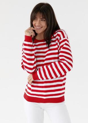 Модный свитер в полоску красный 42-48