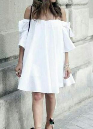 Натуральное коттоновое белое платье с бантами