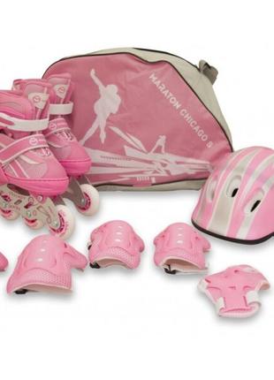 Роликовые коньки Maraton Combo, розовый, с защитой, 28-33