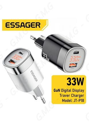 Зарядное ESSAGER 33W GaN Digital Display Traver Charger (JT-P18)