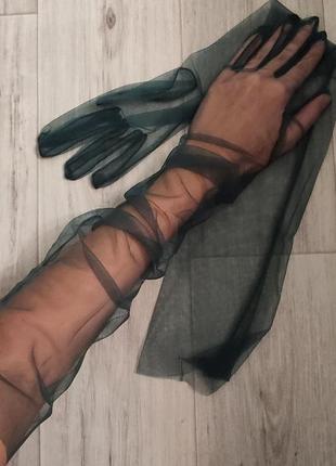 Длинные перчатки в сетку, зеленый.