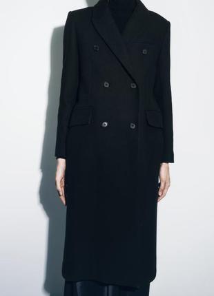 Пальто zara в чоловічому стилі з вовною чорного кольору