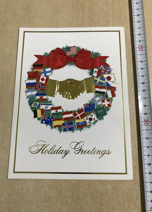 Открытка США Двойная Чистая Тиснение "Holiday Greetings" Century