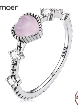 Кольцо с розовым сердечком из серебра 925 пробы,17,5 размер