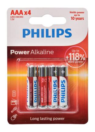 Батарейки щелочные PHILIPS Power Alkaline LR03/AAA 1.5V, 4 шт ...