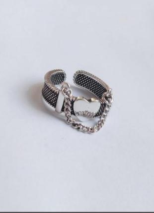 Стильное кольцо с цепочкой кольцо с сердцем серебро посеребрение