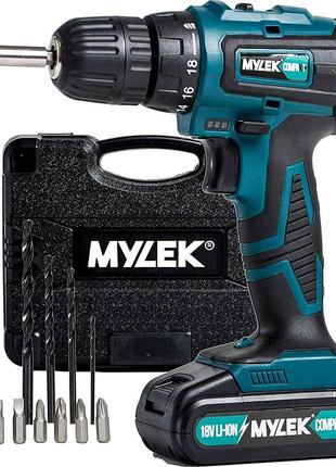 MYLEK 18V Аккумуляторный дрель шуруповерт 1300 мАч литий-ионны...