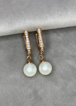 Сережки ,xuping’ позолота 18к перли
