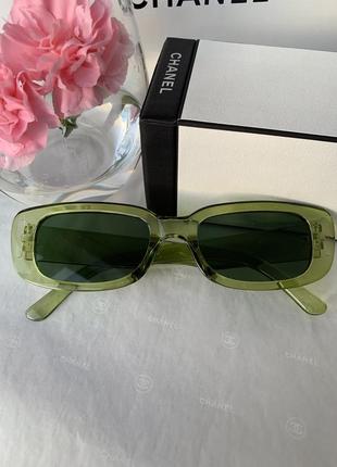 Тренд окуляри зелені прозорі сонцезахисні вузькі під ретро очк...