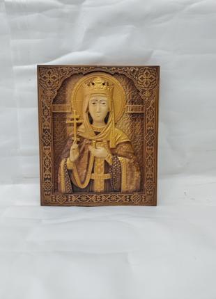 Икона Святая Ирина, икона из дерева, резная из дерева 25х20см.