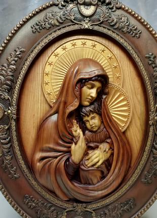 Ікона Свята Марія з дитятком Ісусом, ікона з дерева, різьблена
