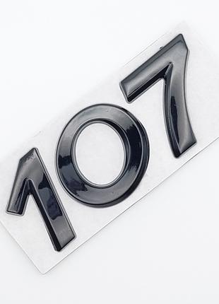 Эмблема надпись 107 (металл, чёрный, глянец), Peugeot